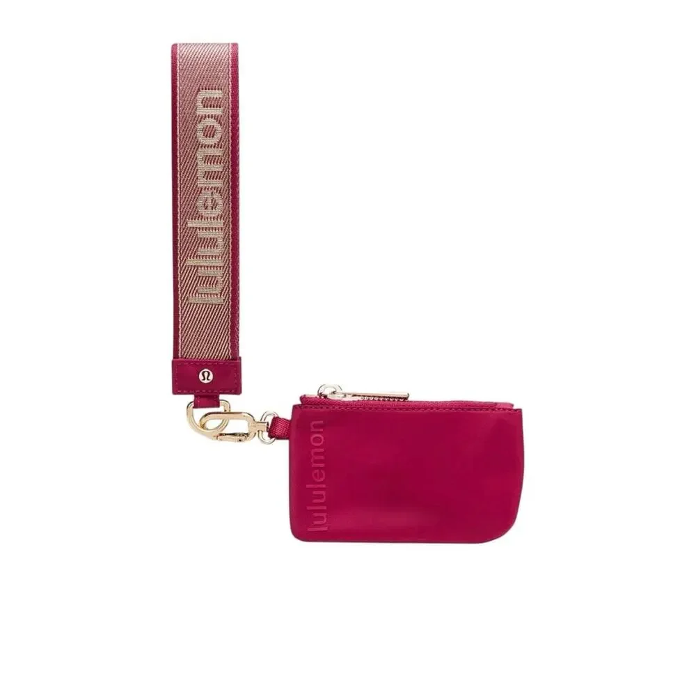 NWT Lululemon Dual Pouch Wristlet Wallet Berry Rumble Pink Metallic Wordmark - Picture 3 of 4